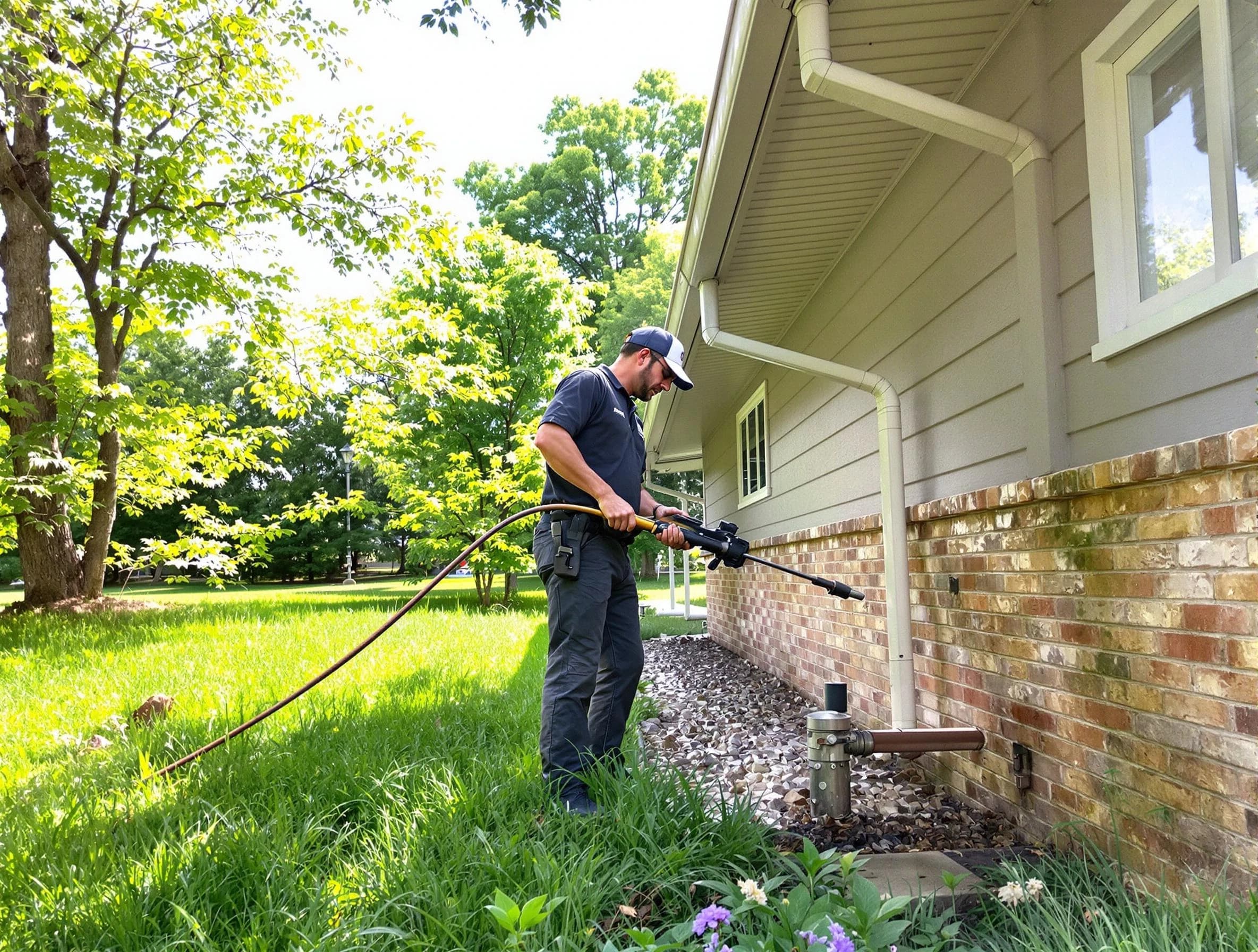 Cleveland Heights Roofing Company removing debris from a downspout in Cleveland Heights, OH