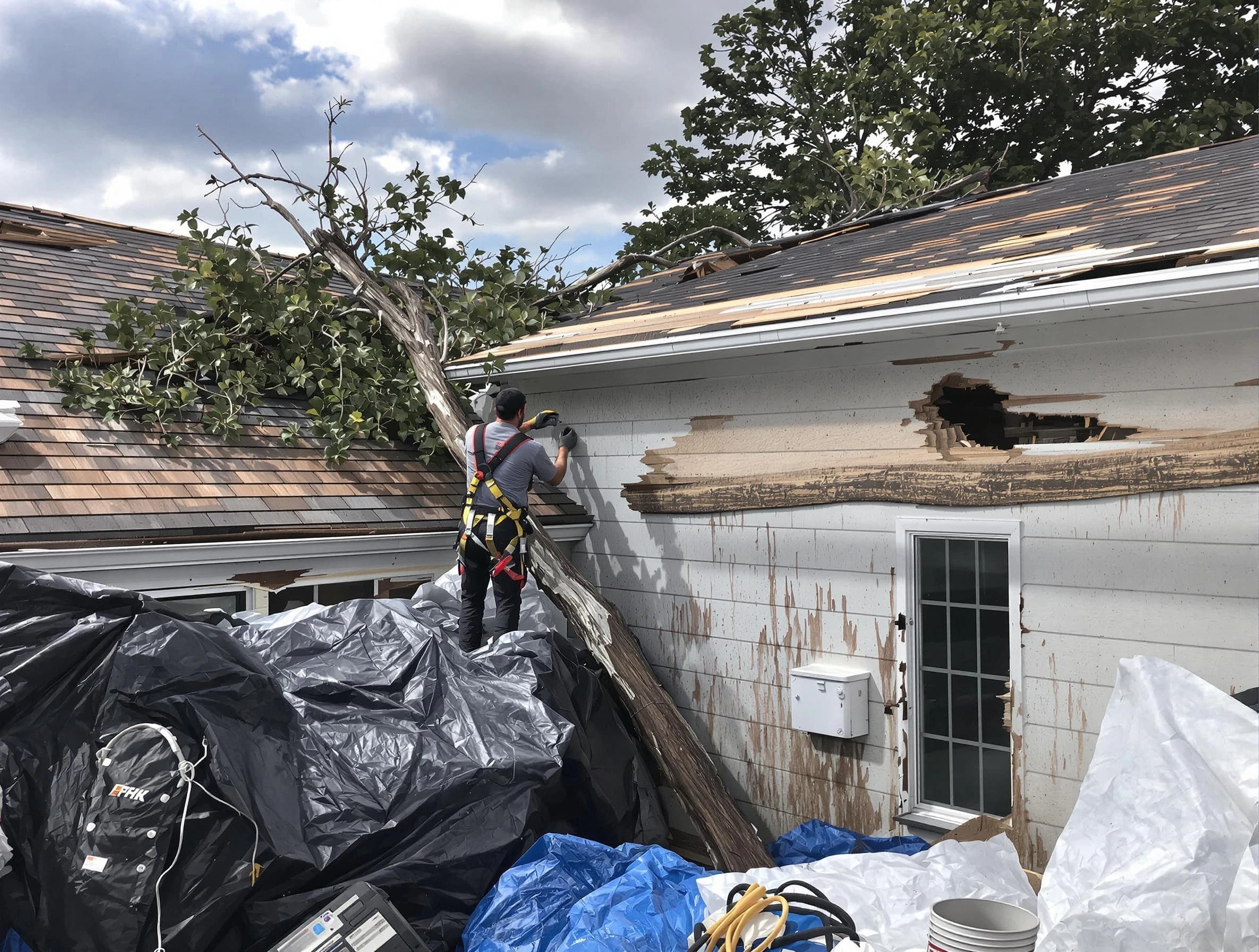 Cleveland Heights Roofing Company technicians handling urgent roof damage in Cleveland Heights, OH