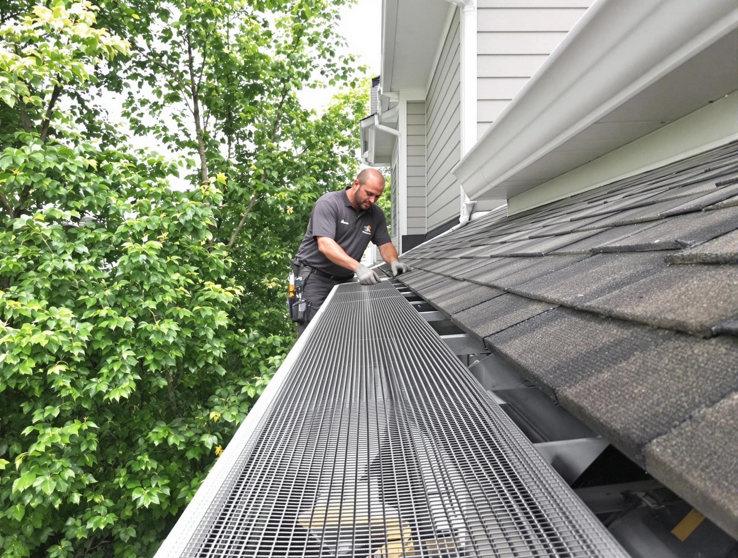 Close-up of gutter guards installed by Cleveland Heights Roofing Company in Cleveland Heights, OH