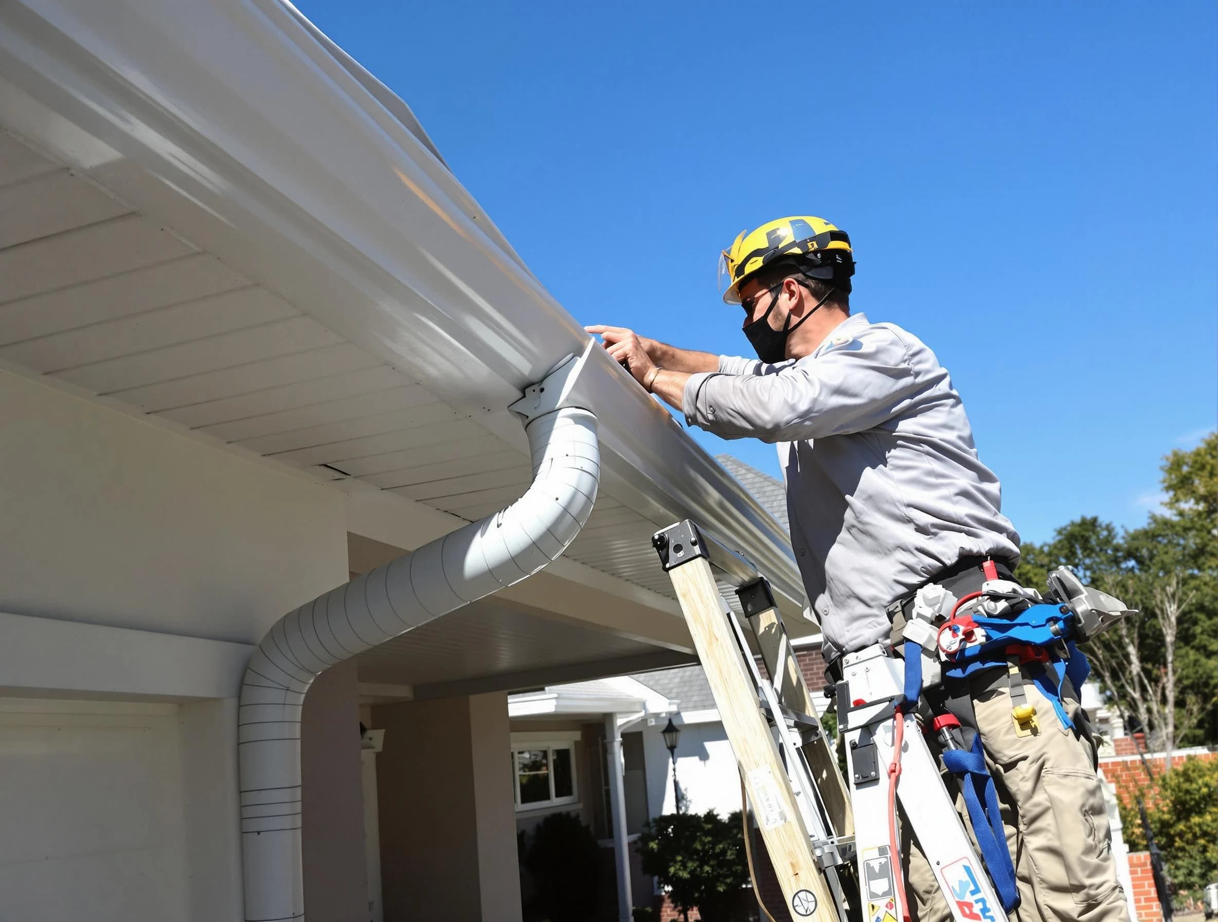 Close-up on a freshly sealed gutter joint by Cleveland Heights Roofing Company in Cleveland Heights, OH