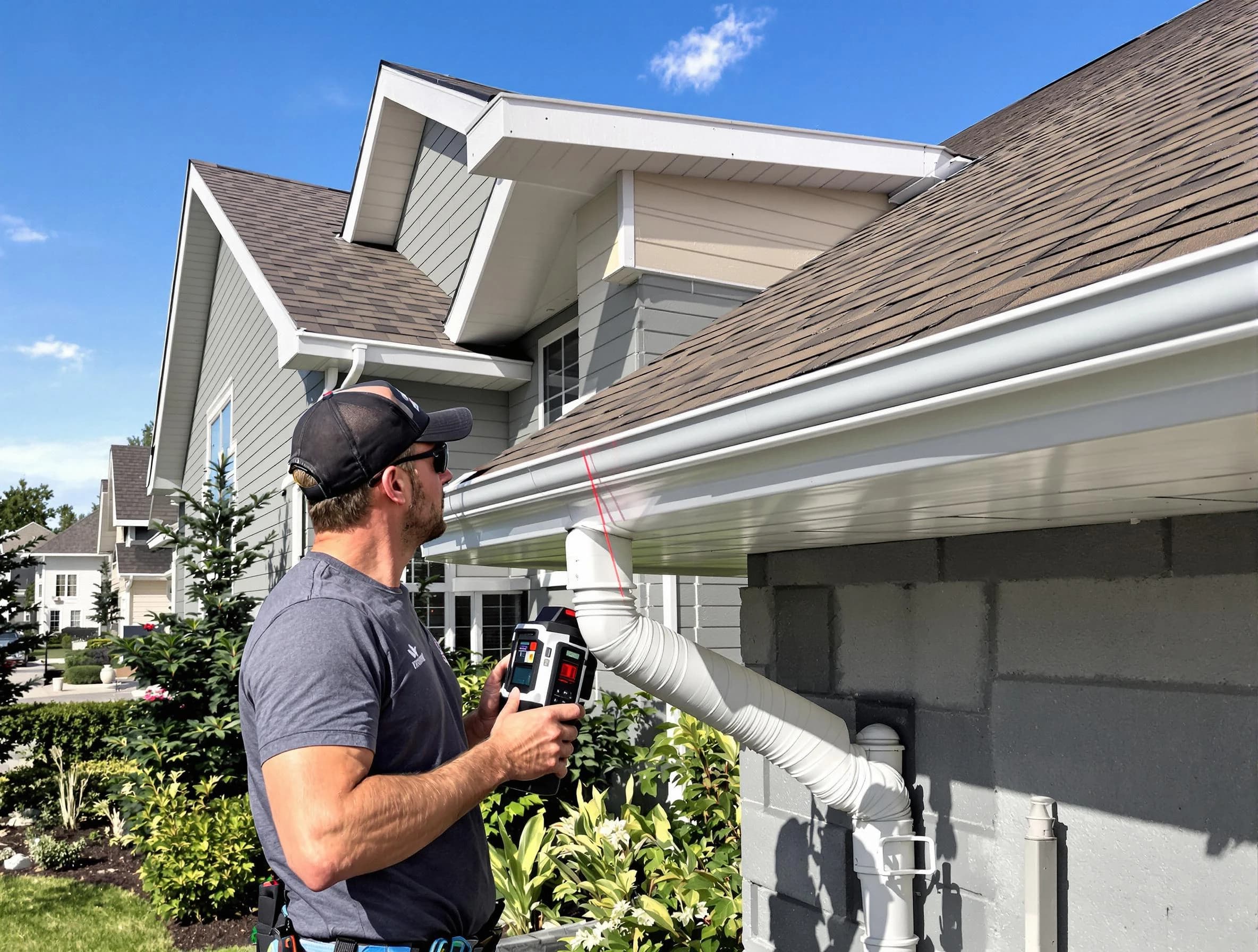 Cleveland Heights Roofing Company installing seamless gutters in Cleveland Heights, OH